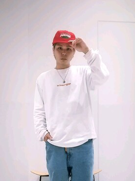 「エクストララージ」｜「アイテム（キャップ）」を使った、中村晟治さん（メンズ・166cm）の春コーディネート