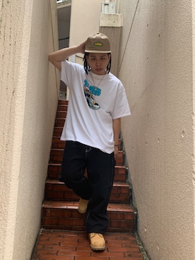 「エクストララージ」｜「アイテム（キャップ）」を使った、中村晟治さん（メンズ・166cm）の春コーディネート
