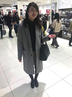 「ADAM ET ROPE'（アダムエロペ）のアイテム（チェスターコート）」を使った、maaaiさん（レディース・165cm）の冬コーディネート
