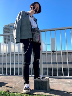 「kutir（クティール）のウルトラストレッチスキニーデニムパンツ（デニムパンツ、ブラック系）」を使った、ゆうなさん（レディース）の秋コーディネート