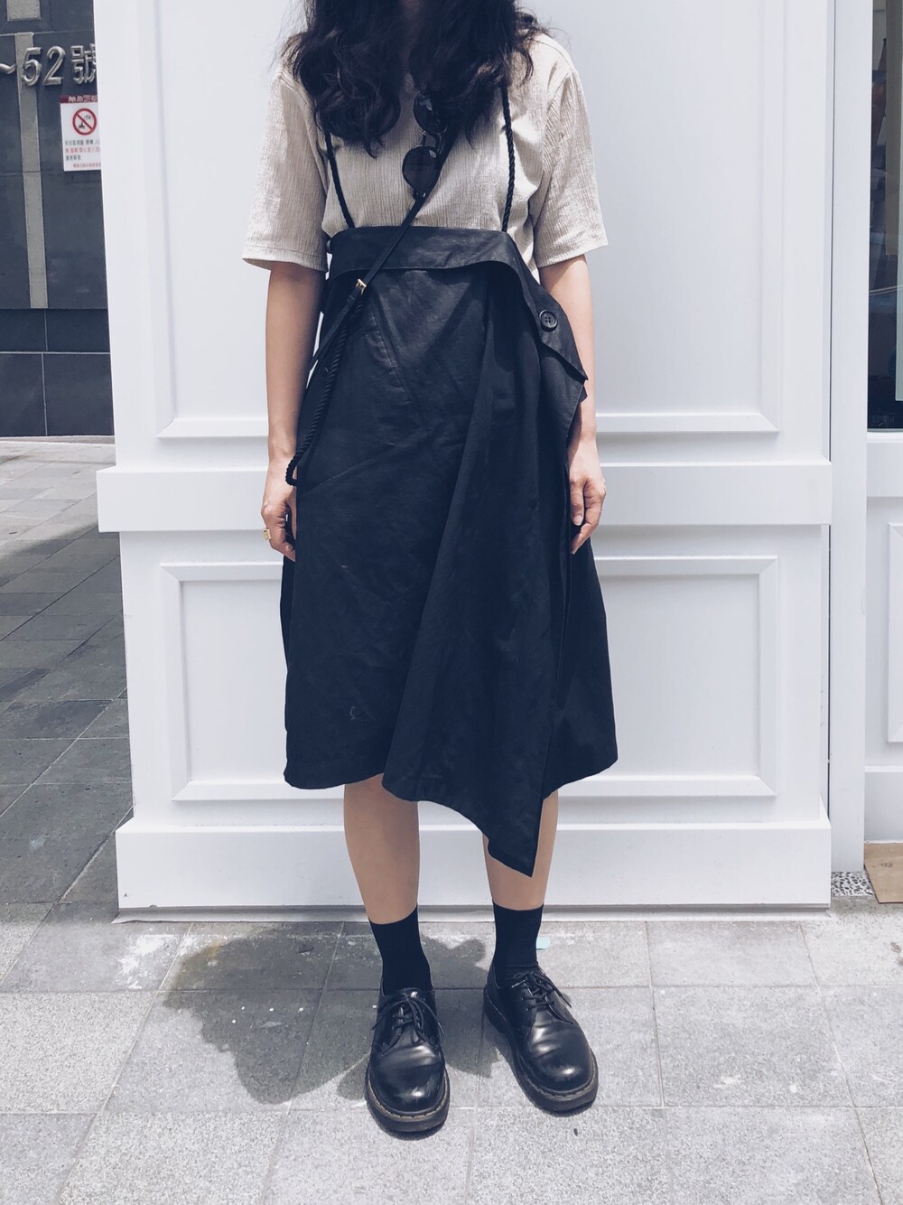 「ootd、ISSEY MIYAKE、ISSEY MIYAKE MEN、ys、yohjiyamamoto、Dr.Martens、Tshirts、skirt、agnes b.」｜「Y’sのアイテム（スカート、ブラック系）」を使った、Ethel C. さん（レディース・165cm）の夏コーディネートの1枚目の写真
