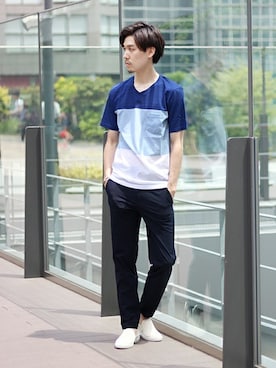 「アイテム（スリッポン）」を使った、JUNPEIさん（メンズ・175cm）の春コーディネート