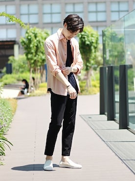 「7分袖」｜「アイテム（スリッポン）」を使った、JUNPEIさん（メンズ・175cm）の春コーディネート