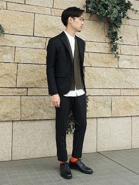 「EDIFICE（エディフィス）の◇SUVIN 3/150 セミショールカーデ（カーディガン/ボレロ）」を使った、JUNPEIさん（メンズ・175cm）の秋コーディネート