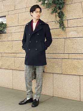 「クルーネックニット」｜「アイテム（スリッポン）」を使った、JUNPEIさん（メンズ・175cm）の冬コーディネート