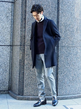 「メルトン」｜「アイテム（スリッポン）」を使った、JUNPEIさん（メンズ・175cm）の冬コーディネート