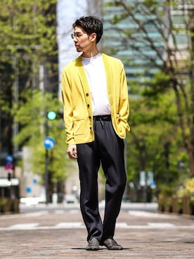 「イエロー」｜「アイテム（スリッポン）」を使った、JUNPEIさん（メンズ・175cm）の春コーディネート