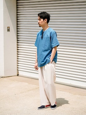 「EDIFICEスタッフ」｜「アイテム（スリッポン）」を使った、JUNPEIさん（メンズ・174cm）の春コーディネート