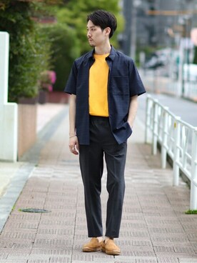 「EDIFICEスタッフ」｜「アイテム（スリッポン）」を使った、JUNPEIさん（メンズ・173cm）の春コーディネート