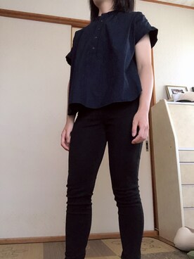 「UNIQLO（ユニクロ）のアイテム（その他パンツ、ブラック系）」を使った、_.さん（レディース・159cm）の夏コーディネート
