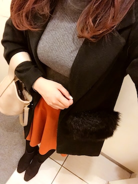 「オレンジスカート」｜saさん（レディース・163cm）の冬コーディネート