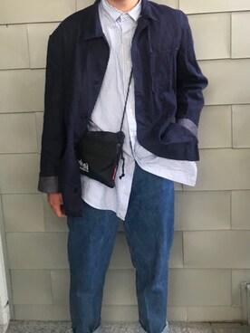 「UNIVERSAL OVERALL（ユニバーサルオーバーオール）のアイテム（デニムジャケット）」を使った、Daichiさん（メンズ・182cm）の春コーディネート