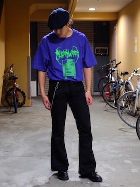 「原宿」｜「アイテム（スラックス）」を使った、大島森羅さん（メンズ・174cm）の秋コーディネート