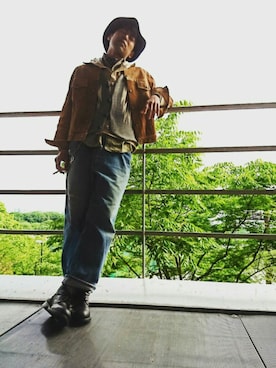 「40s SWEET-ORRの40s SWEET-ORR work shirt（シャツ/ブラウス、グリーン系）」を使った、kintaさん（メンズ・180cm）の春コーディネート