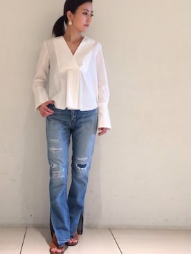 「スエードシューズ」｜「アイテム（サンダル）」を使った、GALLARDAGALANTEさん（レディース・161cm）の冬コーディネート