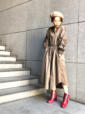 「アイテム（シャツワンピース）」を使った、YUKINObySEEPS仙台フォーラスさん（レディース・157cm・20代）の秋コーディネート
