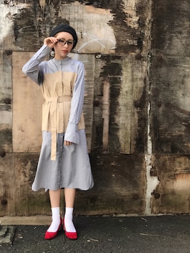 「アイテム（シャツワンピース）」を使った、YUKINObySEEPS仙台フォーラスさん（レディース・157cm・20代）の秋コーディネート