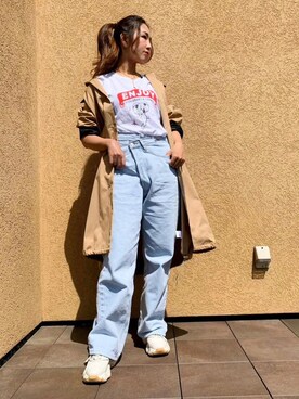 「ポニーテール」｜「アイテム（ステンカラーコート）」を使った、ruiruirui1230さん（レディース・158cm）の春コーディネート