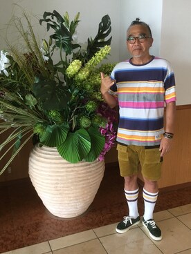 「USEDo（ユーズド）のアイテム（パンツ）」を使った、Seiichiroさん（メンズ・180cm）の夏コーディネート