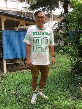 「USEDo（ユーズド）のアイテム（パンツ）」を使った、Seiichiroさん（メンズ・180cm）の夏コーディネート