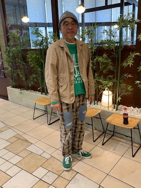 「USEDo（ユーズド）のアイテム（パンツ）」を使った、Seiichiroさん（メンズ・180cm）の冬コーディネート