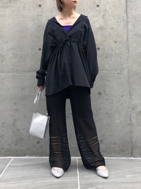 「透かし編みニット」｜moeさん（レディース・158cm）の春コーディネート