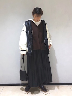 「ゆるニット」｜「アイテム（ブルゾン）」を使った、moeさん（レディース・158cm）の秋コーディネート
