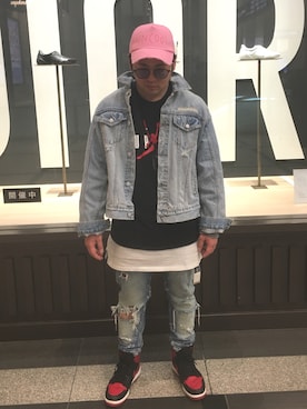 「エアジョーダン」｜「アイテム（デニムジャケット）」を使った、oh!TAKAさん（メンズ・168cm）の春コーディネート