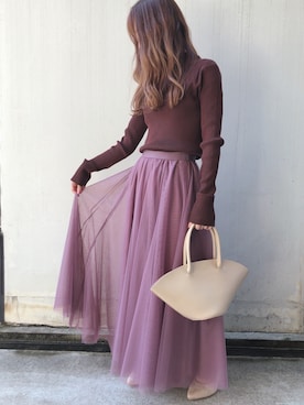 「fifth（フィフス）の[低身長サイズ有]チュールロングスカート（スカート）」を使った、fifthスタッフさん（レディース・150cm）の冬コーディネート