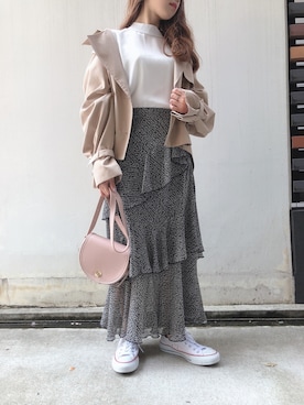 「アイテム（トレンチコート）」を使った、fifthスタッフさん（レディース・150cm）の春コーディネート