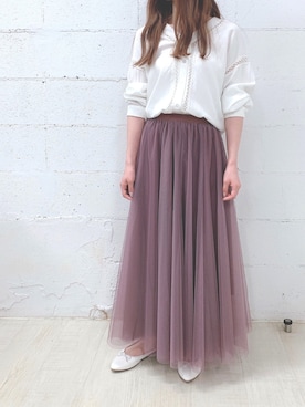 「fifth（フィフス）の[低身長サイズ有]チュールロングスカート（スカート）」を使った、fifthスタッフさん（レディース・150cm）の春コーディネート