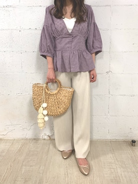 「アイテム（バレエシューズ）」を使った、fifthスタッフさん（レディース・150cm）の夏コーディネート