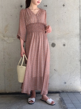 「アイテム（ワンピース、オレンジ系）」を使った、fifthスタッフさん（レディース・150cm）の夏コーディネート