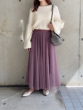 「fifth（フィフス）の[低身長サイズ有]チュールロングスカート（スカート）」を使った、fifthスタッフさん（レディース・150cm）の秋コーディネート
