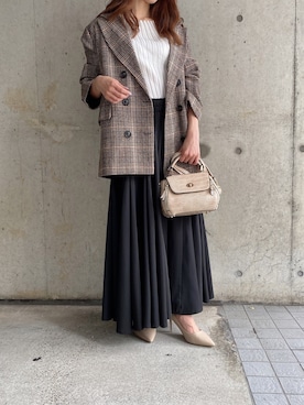 「アイテム（ライダースジャケット）」を使った、fifthスタッフさん（レディース・150cm）の秋コーディネート