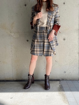 「チェック柄に恋してる」｜「アイテム（セットアップ）」を使った、fifthスタッフさん（レディース・150cm）の秋コーディネート