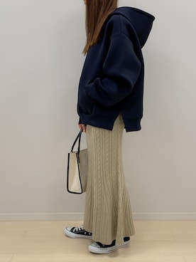 「ケーブルニット」｜「アイテム（セットアップ）」を使った、fifthスタッフさん（レディース・150cm）の冬コーディネート