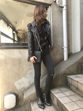ライダースジャケットを使った 黒スキニー のレディース人気ファッションコーディネート Wear
