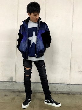「DIESEL（ディーゼル）のアイテム（ミリタリージャケット）」を使った、TAKAYUKIさん（メンズ・168cm）の冬コーディネート