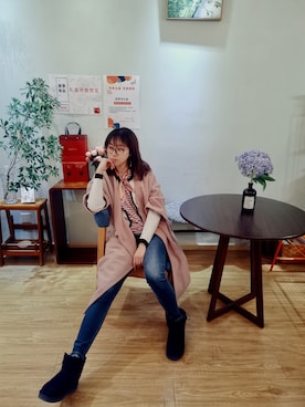 「アイテム（ピーコート、ピンク系）」を使った、绿子十里さん（レディース・165cm）の冬コーディネート