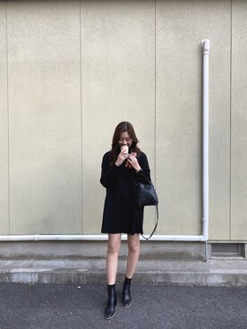 「SLY（スライ）のアイテム（ワンピース、ブラック系）」を使った、Mikkoさん（レディース・165cm）の冬コーディネート