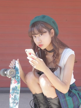 「アイテム（キャスケット、グリーン系）」を使った、Ruunaさん（レディース・162cm）の秋コーディネート