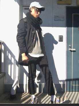「アイテム（ステンカラーコート）」を使った、Macoさん（メンズ・178cm・10代）の冬コーディネート