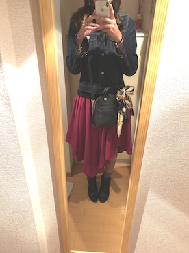 「OZOC（オゾック）のアイテム（デニムジャケット）」を使った、Red Bullさん（レディース・168cm）の秋コーディネート