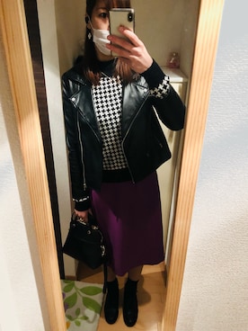 「大阪」｜「アイテム（ライダースジャケット）」を使った、Red Bullさん（レディース・171cm）の冬コーディネート