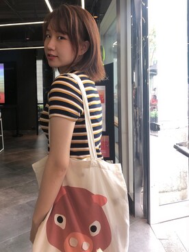 「MONKI（モンキ）のアイテム（Tシャツ/カットソー）」を使った、啊呸呸さん（レディース・172cm）の春コーディネート