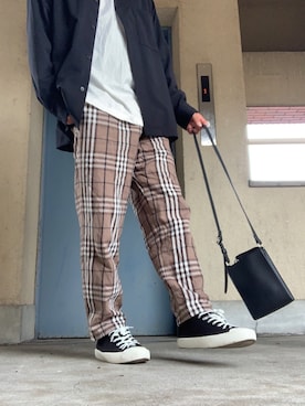 「GU（ジーユー）のアイテム（ノーカラージャケット）」を使った、さくやさん（メンズ・168cm）の冬コーディネート