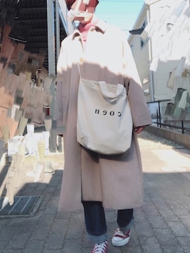 「niko and...（ニコアンド）のアイテム（チェスターコート）」を使った、  tomomiさん（レディース・163cm）の冬コーディネート