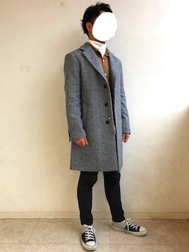 「千鳥格子」｜「アイテム（チェスターコート）」を使った、naoki.さん（メンズ・169cm）の冬コーディネート