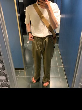 「Dickies（ディッキーズ）のTCツイル配色ステッチペインターパンツ（その他パンツ、グリーン系）」を使った、みくぽんさん（メンズ・178cm）の夏コーディネート